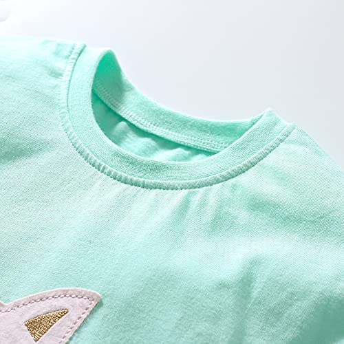 Image of Toddler Girls T-Shirt Short Sleeve Shirt Unicorn Bunny Print Cute Summer Tops Tees Dinosaur Graphic