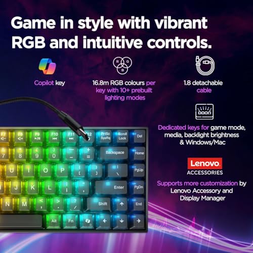 Image of Lenovo Legion K510 Mini Pro Gaming Keyboard, 16.8 Million Colors RGB Per Key, Programmable |100% Anti Ghosting Mechanical switches |Customizable| USB 2.0 Interface |3 Yr Warranty | Black + Traslusent