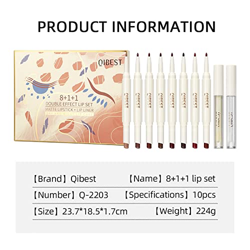 Skynest 8Pcs Matte Lipstick And Lip Liner Pens + 2Pcs Lip Oil Set, One Step Lips Makeup Kits Waterproof High Pigmented Lip Gloss Make Up Gift Set #TOP4