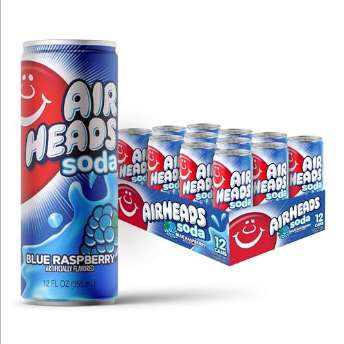 Airheads Blue Raspberry Soda – 12 Pack of 12oz Sleek Cans | Fruit Soda with a Cream Flavor Kick | Fun, Bold, and Flavor-Packed Refreshment
