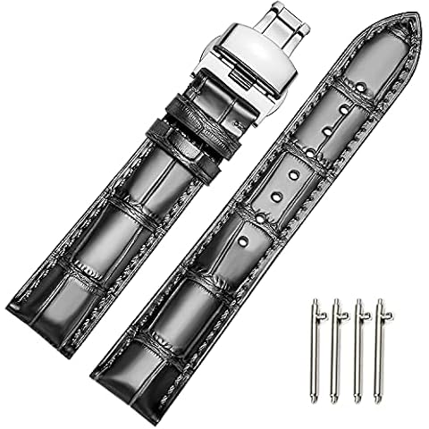 MUENShop Leather Watch Straps with Deployment Buckle Cover