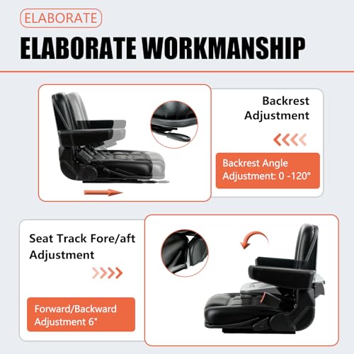 Image of TICSEA Universal Forklift Seat, Tractor Seat with Adjustable Angle Back, Armrest And Safety Belt,for Tractor, Excavator Skid Loader Backhoe Dozer Telehandler
