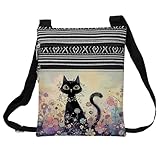 LiuenMgg Black Cat Messenger Bag Small Ethnic Pattern Printed Adjustable Strap Crossbody Zipper Bag Black Cat Phone Bag Wallet Cute Shoulder Handbag for Women - 2