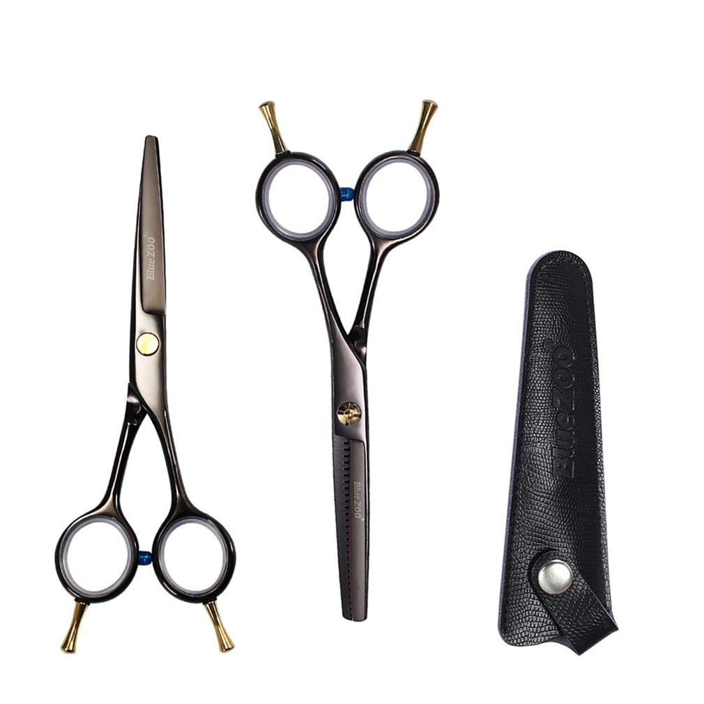 Professionelles Haarschneidescheren-Set, 5,5-Zoll-Friseur-Haarschneideschere aus Edelstahl, Styling-Werkzeug, mit Lederetui, für Friseur, Heimgebrauch, Salon (Gold)
