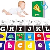 52 PCS Baby Visual Stimulus Cards, Double-Sided High Contrast Black and White, Colorful Alphabet Words Flashcards, Visual Sensory Development Montessori Cards Set for Newborn Baby, Kids, Preschool