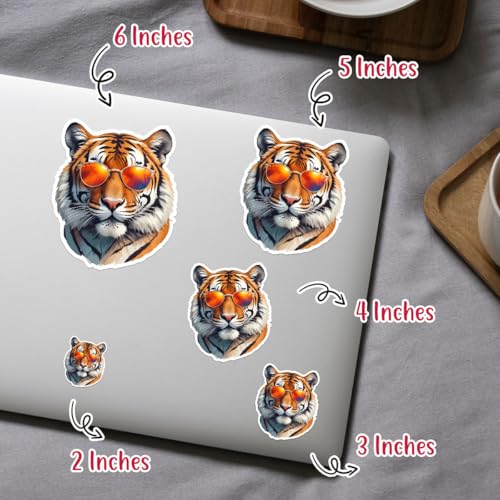 Image of (3Pcs) Cool Tiger Sticker, Tigers Sunglasses Sticker, King Animal Decal, Tiger Face Stickers, Ti-ger Bumper Vinyl Decal - Stickers for Laptop Water Bottle Phone Car Window Helmet (6 inch)