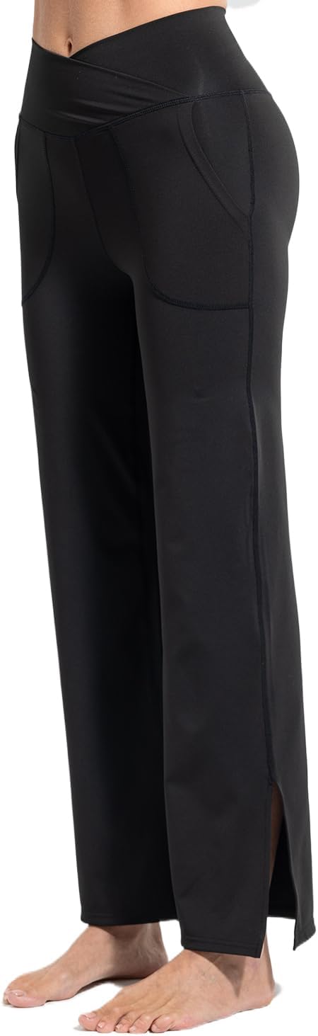 YUSHOW Womens Wide Yoga Pants with Pockets Crossover Black Yoga Pants High Waist - Image 2