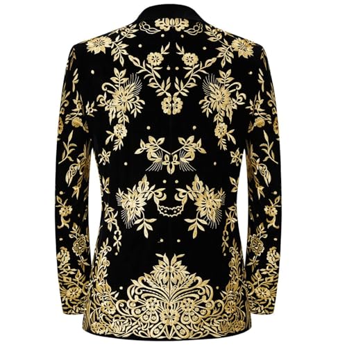 Mens Velvet Tuxedo Suit Set 2 Pieces Gold Embroidered Paisley Blazer Jacket Pants Set for Wedding Prom Cocktail2