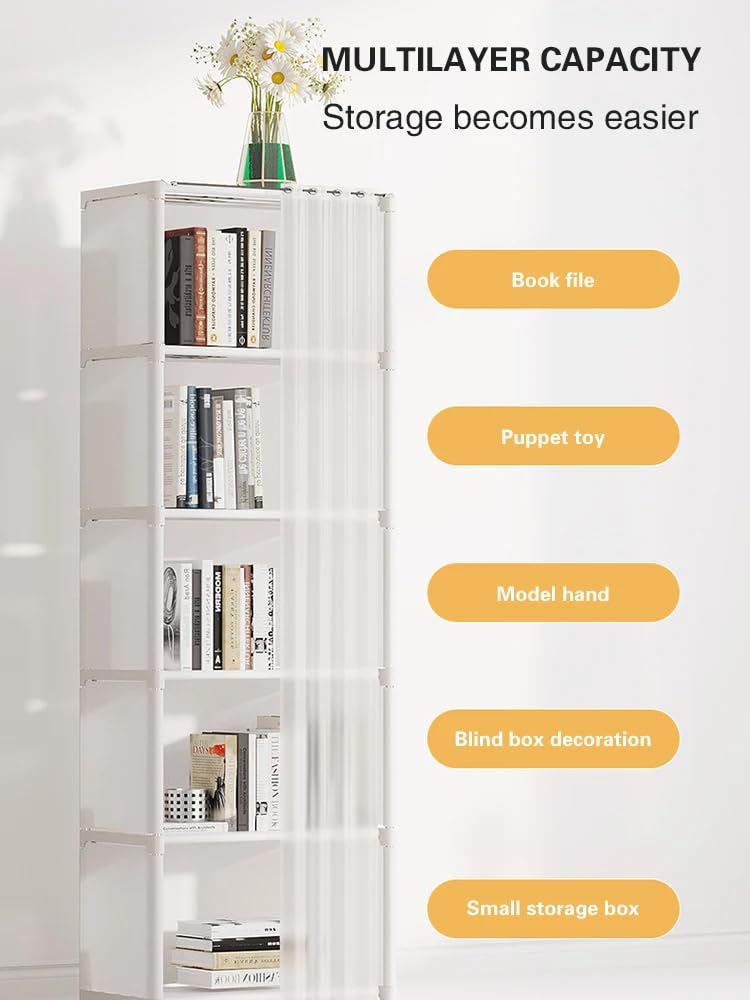 Estantería De Cubos De Exhibición Independiente, Estante De Almacenamiento Ensamblado De Piso, Estantería De Gabinete Vertical Multifuncional,White b