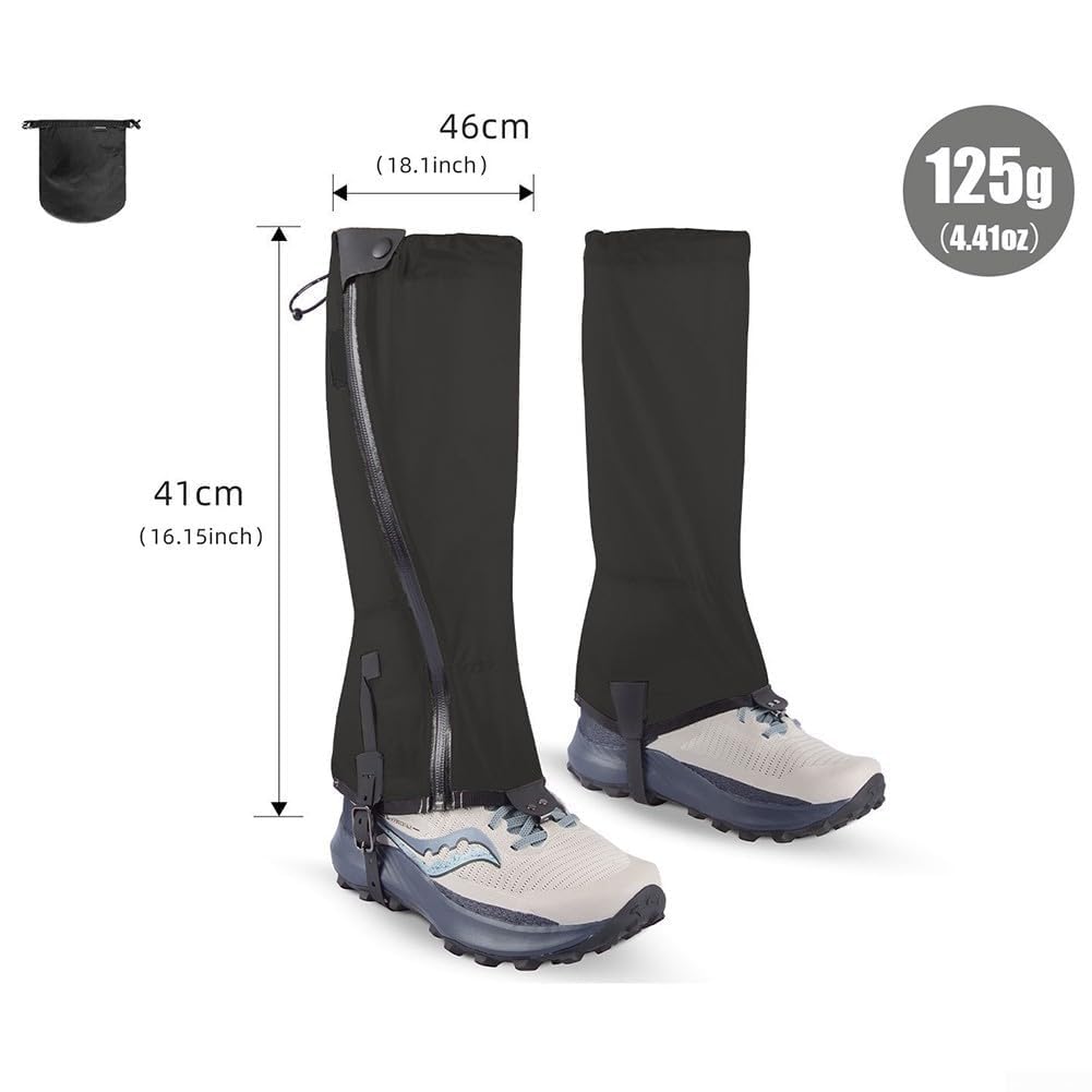 Ghette lunghe da trekking realizzate in tessuto di nylon 20D che offrono una protezione superiore contro acqua, neve e terreni fangosi (nero)