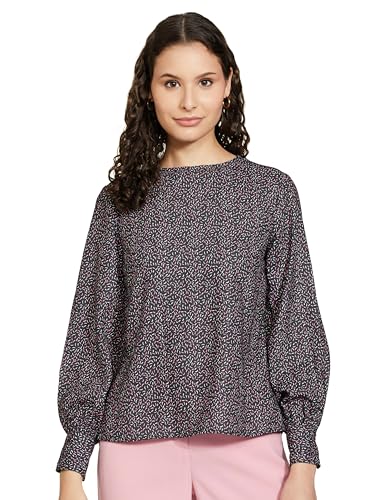 Amazon Brand - Symbol Women Polyester Regular Fit Blouse (SYM-AW22WTOP-512_Jet Black, Small)