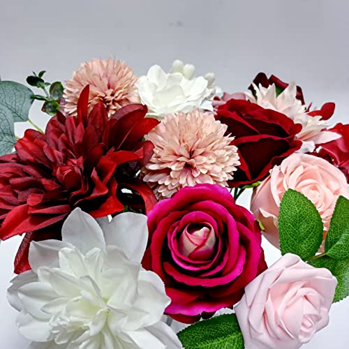 Artificial Flowers, OrgMemory Dusty Rose Faux Flowers Combo for Floral Arrangements Bouquets Wedding Décor (Dusty Rose Burgundy) image 5