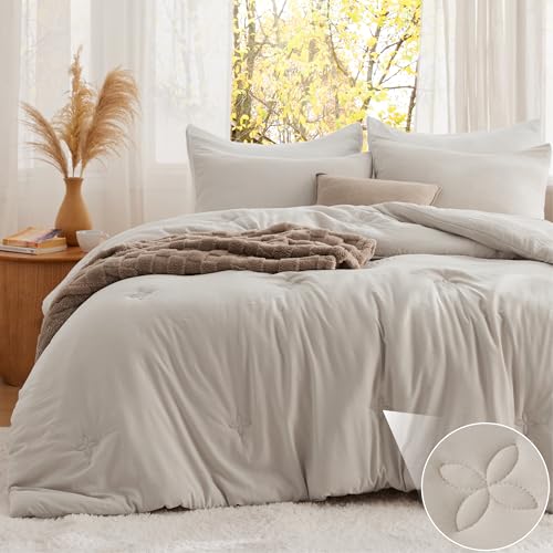 Bedsure Full Size Comforter Set, Beige, 3 Pieces