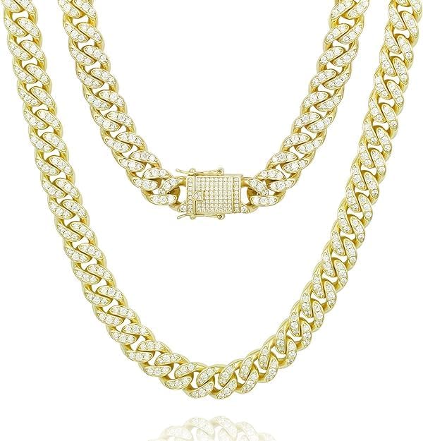 12mm Mens Womens Iced Out Cuban Link Chain Choker 14k/White Real Gold Plated 5A+ Cubic Zirconia Diamond Cuban Neckalce/Bracelet Hip Hip Jewelry For Men