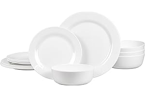 Unbreakable White Melamine Dinnerware Set for 4