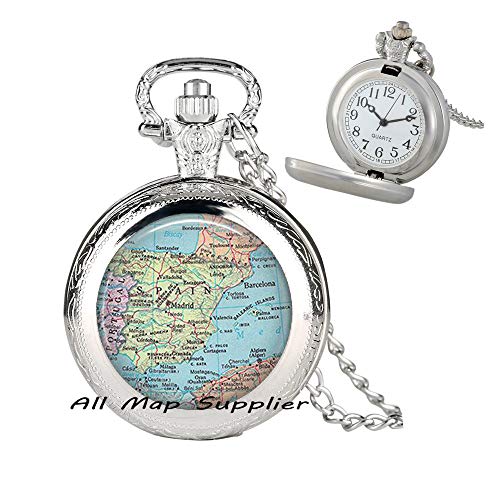 AllMapsupplier Fashion Pocket Watch Necklace Spain map Pocket Watch Necklace,Spain map Pendant Spain Pendant Spain Pocket Watch Necklace map Jewelry map Jewelleryï¼ŒA0032