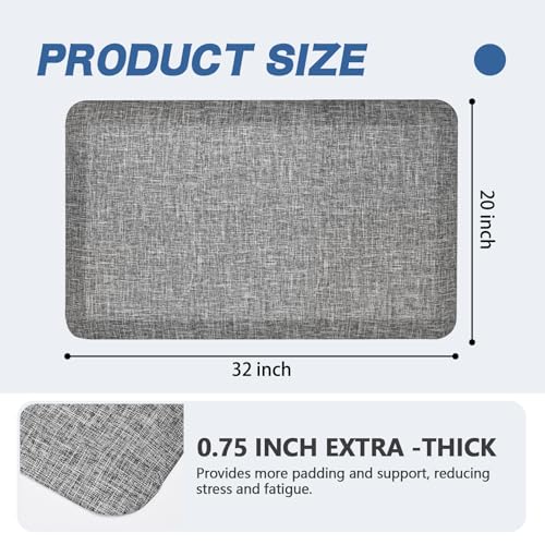 Image of Anti Slip 3 /4 inchs Anti Fatigue Kitchen Floor Mat, Ergonomic Comfort Standing Mat, Waterproof Kitchen Runner for Home, Kitchen, Office, Laundry, Garage (Light Gray, 20 inch x 32 inch -0.75 inch)