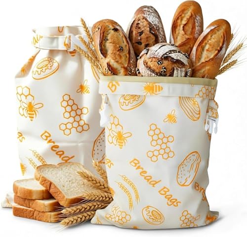 Sacs à pain en cire d'abeille, Lot De 2 Réutilisables Sacs à Pain 43 X 30cm