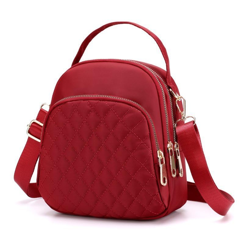 Mochila feminina pequena acolchoada mini mochila para mulheres moderna, Vermelho