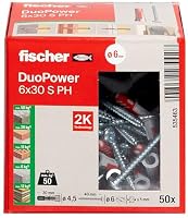 fischer DuoPower 6 x 30 S PH, Universaldübel mit Panheadschraube, 2-Komponenten-Dübel, Kunststoffdübel zur Befestigung in Beton, Ziegeln, Stein, Gipskarton uvm., 50 Dübel + 50 Schrauben – Ansicht 2