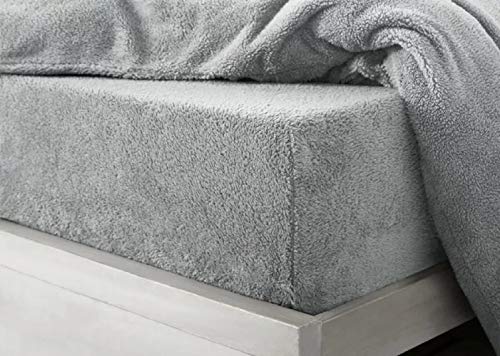 Glamptex Deep 30CM Teddy Bear Fur Sherpa Fleece Fitted Sheet, Single Double King Super (Silver Grey, King)