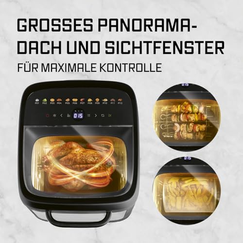 GOURMETmaxx Heißluftofen mit Panoramadach & Frontfenster 12,5 L | Heißluftfritteuse mit 9 Funktionen | Airfryer, Fritteuse & Minibackofen in 1 | für max. 8 Personen | Heißluftfritteuse mit Farb-Icons 5