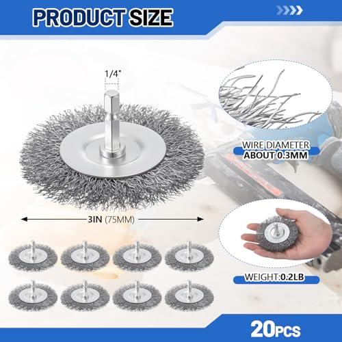 Image of Moxweyeni 20 Pcs 3 Inch Stainless Steel Wire Wheel Brushes for Drill Bits