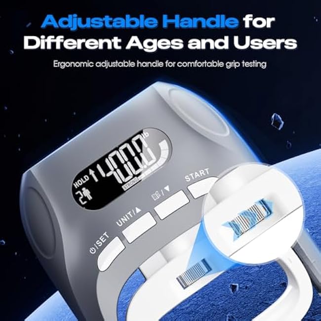 Electronic Grip Strength Tester With Adjustable Hand Gripper, Hand Dynamometer of 400lbs/180kg Tester Set with Digital Display ¨C Precision Training for Rehab, Fitness, and Home Gym