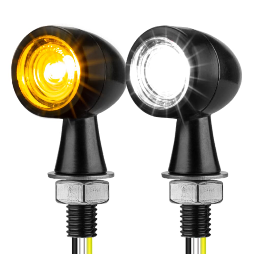 Mini Bullet LED Turn Signals for Motorcycle Mini Blinkers Small Front Rear Indicator Compatible with Harley Davidson Honda Triumph Cruiser Choppers Street Bike (Clear-White&Amber)