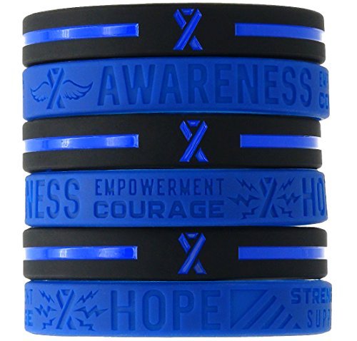 Inkstone (12-pack) Blue Awareness Ribbon Silicone Wristbands - Wholesale Bulk Pack of 1 Dozen Bracelets in Unisex Adult Size…