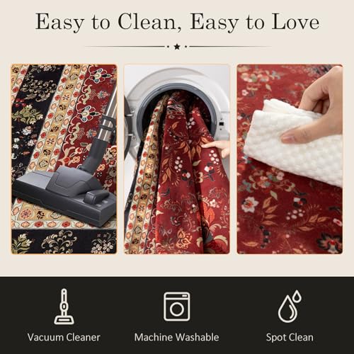 Image of LIANLAM Washable Area Rug with Vintage Style for for Living Room(8x10,Red) | Low-pile stain-resistant rug, OEKO-TEX certified, non-slip backing, fully machine washable for family use for Bedroom