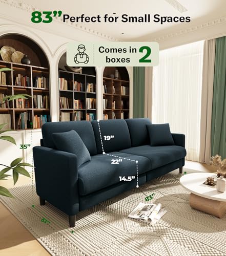 Image of Welzona 83 inch Couches for Living Room, Teddy Sofa Couch, Comfy Sofas for Living Room, Tool-Free Setup Loveseat Sofa, All-Wood Love Seat Couches, Small Couch 2 Pillows Included, Slate Blue