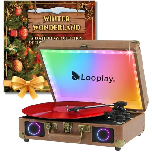 Premium Bluetooth Vinyl Record Player with Speakers & LED Lights
