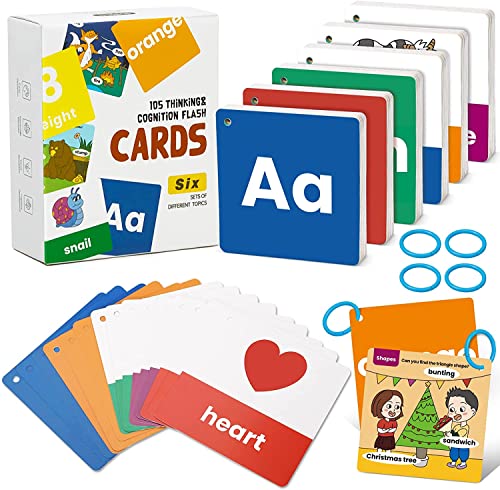 Image of beiens Flash Cards for Toddlers 1-4 Years - 105 Cards - 210 Sides with Rings - Learn Colors, Number, Shapes, Animals, Body Parts, ABC Letters & Sight Words - Fun Learning and Educational Flashcards