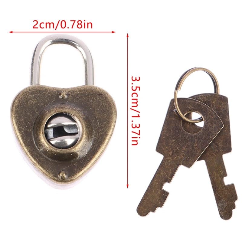 1 Juego de mini candados con forma de corazón for equipaje, cerraduras con llave for viajes, bodas, joyeros, diarios, libros, maletas.(Bronze)