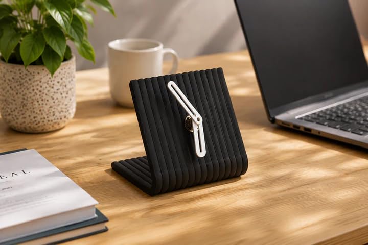 Image of CORAL TREE Modern Loop Table Clock | Blue Ribbed Desk Clock | Decorative Clock for Home & Office Black