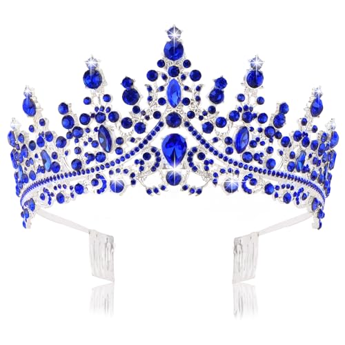 CURASA Royal Blue Crystal Queen Crowns Gorgeous Tiaras for Women Princess Crown Birthday Crown for Women Exquisite Hair Accessories Sapphire Tiara for Wedding Bride Headband Halloween Party