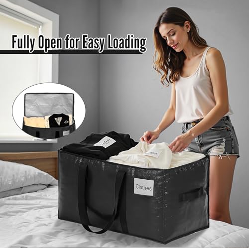 Image of BAGAIL Heavy Duty Moving Bags with Strong Handle, Extra Large Moving Boxes, Storage Tote for Clothes, College Moving Supplies(Black, 8 Pack)