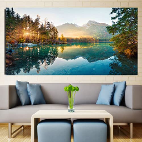 Affiche forêt automne et paysage de lac tableau sur toile moderne pour mur de maison