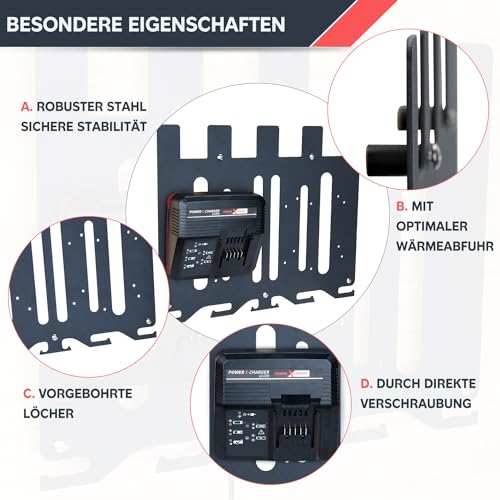 TOPOWN 3in1 Pro Wandhalterung für Einhell Ladegeräte und 18V Akku, für Power X-Change Charger, Twincharger, Fastcharger, Boostcharger