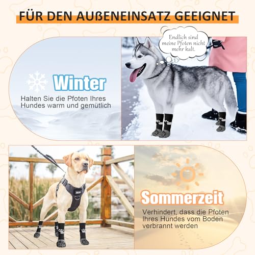 Alishomtll 2 Paar Doppelseitige Anti-Rutsch Hundesocken, Weiche Pfotenschutz Hunde mit Verstellbaren Riemen Klettverschluss, Hundeschuhe Socken für Innenbereich auf Hartholzböden (Schwarz, M)