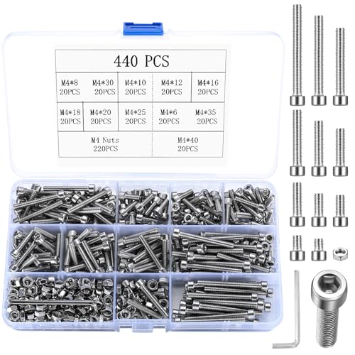 440 Stück M4 Schraubensatz, Edelstahl Sechskantschrauben mit Muttern und Unterlegscheiben, Schrauben Muttern und Unterlegscheiben Sortiment, Sechskantschrauben-Satz mit 2 Stück Schraubenschlüsseln