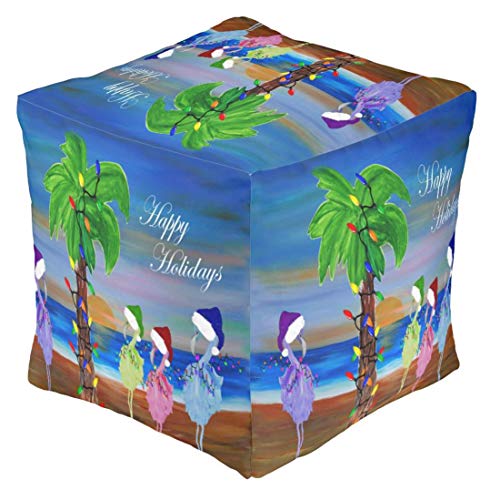 Maremade Designs Christmas Coastal Home Decor Pouf Ottomans from My Art. (Christmas Flamingos 13