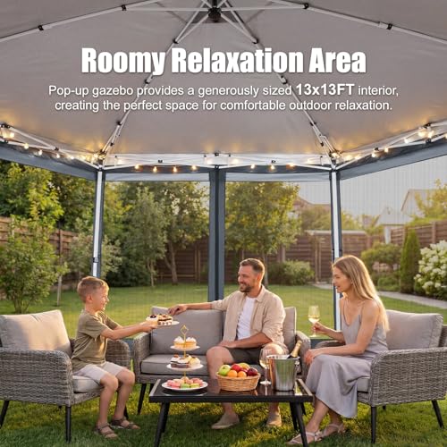 Image of COBIZI 16x16 Pop Up Gazebo Tent with Mosquito Netting, Gazebos on Clearance, Hexagonal Outdoor Canopy Shelter, Patented Center Lock 6-Sided Portable Gazebos, Pop Up Canopy Tent for Backyard, White