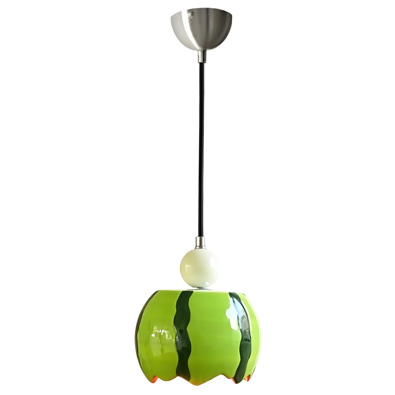 YNVIOZM Mid-Century Ceramic Pendant Light, Green Cute Watermelon Design Hanging Lamp, Contemporary Adjustable Cord Hanging Ceiling Lighting Fixture,for Dining Room Bedroom Hallway