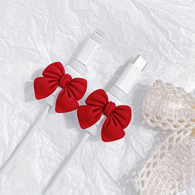 Image of EDNITA Charger Cable Protector with 3D Cute Pattern for iPhone Charger only 18W & 20W | Data Line Wire Saver Charging Cable Charger Protective Cable Full Protection Set of - 1 (Red Bow)
