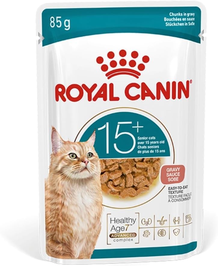 Royal CANIN AGEING 15+ Gravy | 12 x 85 g | Wet Cat Food for Cats 15+ | Formula with HealthyAge7 Advanced Complex | Chunks in Sauce