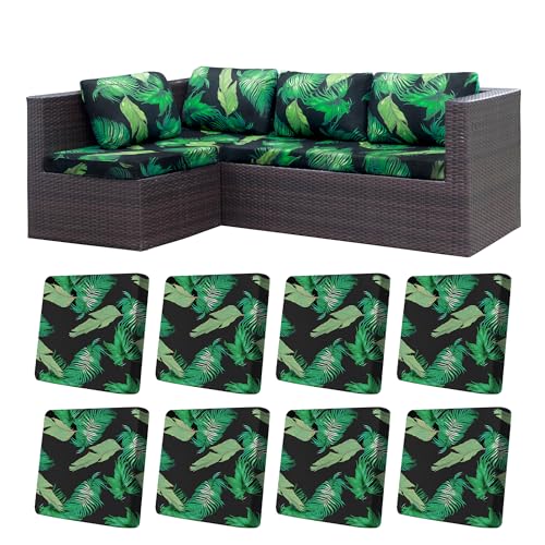Image of BIETYONE 8Pcs Stretch Patio Cushion Covers,Outdoor Couch Covers Replacement,Outdoor Couch & Sofa Slipcovers,for Patio Furniture Cushion Covers,Washable Reusable urniture Protector(Green Leaf,8PCS)