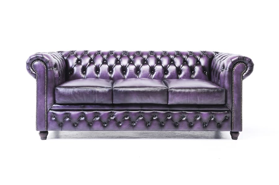 Chesterfield Brighton - The Brand | 3 Seater Sofa | 100% Leather Handmade Original Width 200 cm (Antique Purple)