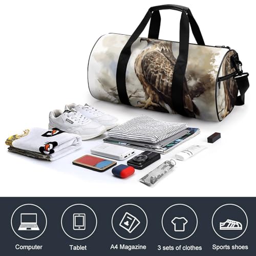 Gym Bag for Men Women Watercolor of Hawk Sitting Duffel Bag Overnight Bag with Compartment Gym Sackpac4